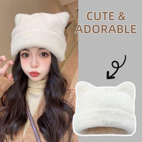 Women\'s Beige Winter Beanie Hat Cute Cat/Bear Ear Hat with Internal Support main image 4